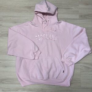 Portland Oregon Exist Light Pink Pullover Hoodie Sweatshirt Womens XL